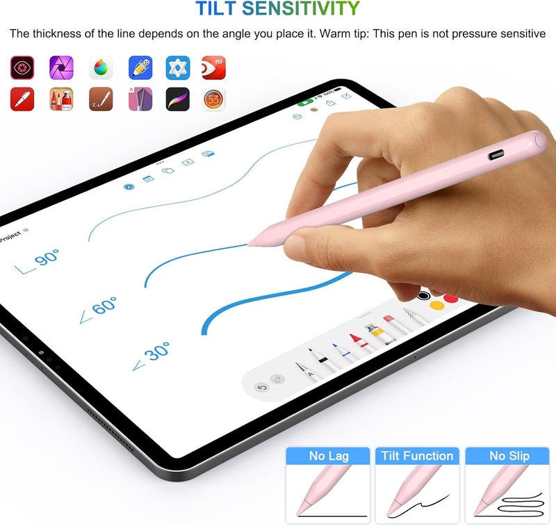 HATOKU Charging, Pencil for iPad with Tilt & Palm Rejection, Magnetic Stylus Pen for ipad Air M3/3/4/5, iPad mini 5/6, ipad 6/7/8/9/10/11 Gen, ipad Pro 11/12.9 (Pink) - Image 3